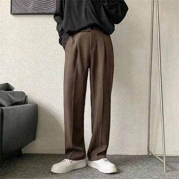 Brown/Black Suit Pants Men Fashion Society Mens Dress Pants Korean Loose Straight Casual Pants Mens Office Formal Trousers S-3XL aidase-shop